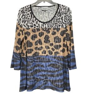 Lynn Ritchie Mesh Animal Print Top M Leopard Zebra